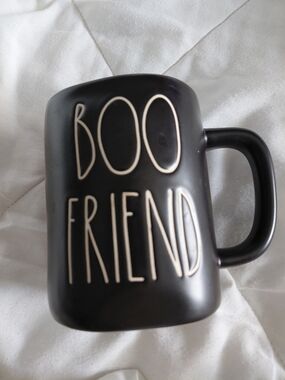Rae Dunn Black Ceramic Mug with Cream Raised 'BOO FRIEND' Lettering
